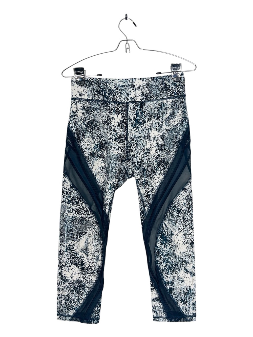 Lululemon Never Still Crop 21"‎ Leggings Wildwood White Nocturnal Teal Mesh Sz 8